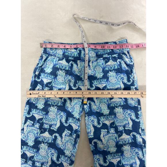 Lilly Pulitzer Florita Linen Pants Indigo Blue Elephant Resort Wear Preppy Flowy - Picture 7 of 8